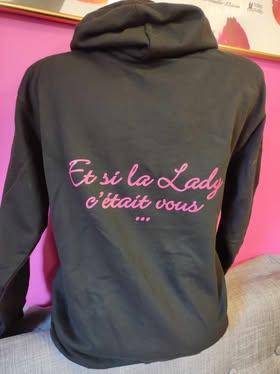 Sweat-shirt noir/rose à capuche